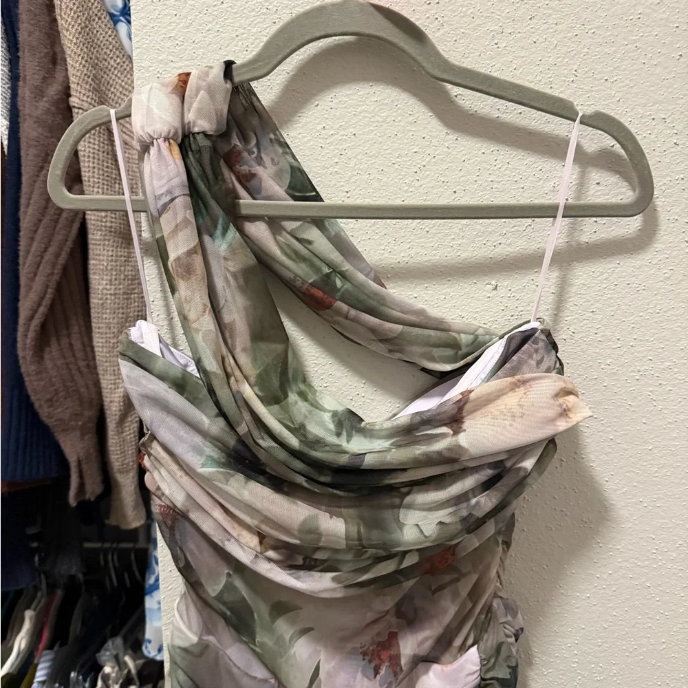Abercrombie & Fitch Elegant White and Green Floral Dress